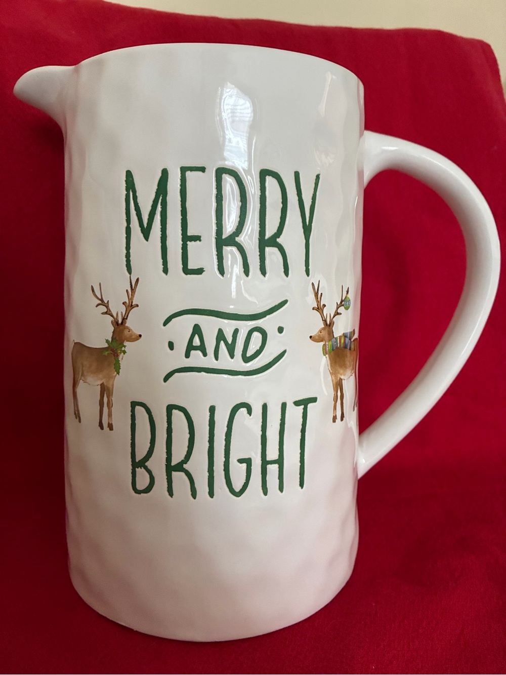 NEW Harvest Green Studio Merry and Bright Christmas Reindeer Pitcher